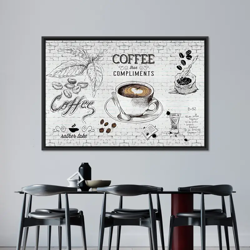 Lienzo elegante para amantes del café: arte de cocina, impresión de taza de café