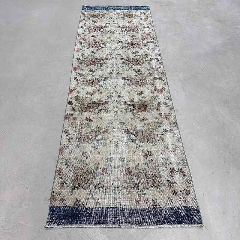 Zarif Bej Fas Halısı, Yeşil Desenli 2,9x9,1 ft