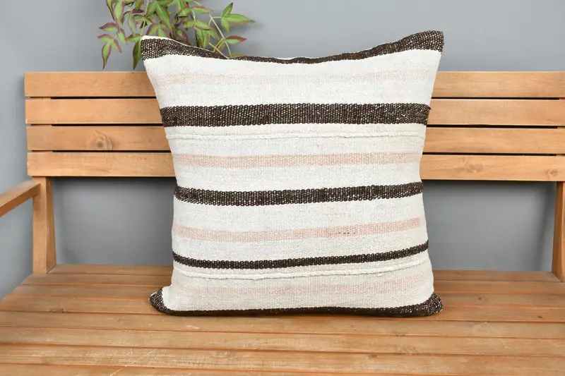 Knitted Pillow Sham, Cushion, Pillow for Sofa, Bohemian Cushion Pillow Sham, Kilim Pillow Cover, 24x24 White Pillow Cover, Throw Kilim Pillow - 6