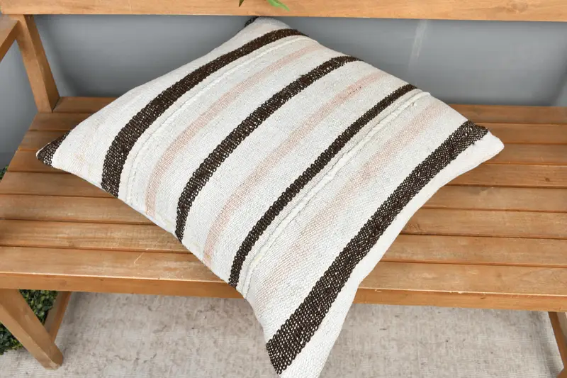 Knitted Pillow Sham, Cushion, Pillow for Sofa, Bohemian Cushion Pillow Sham, Kilim Pillow Cover, 24x24 White Pillow Cover, Throw Kilim Pillow - 2