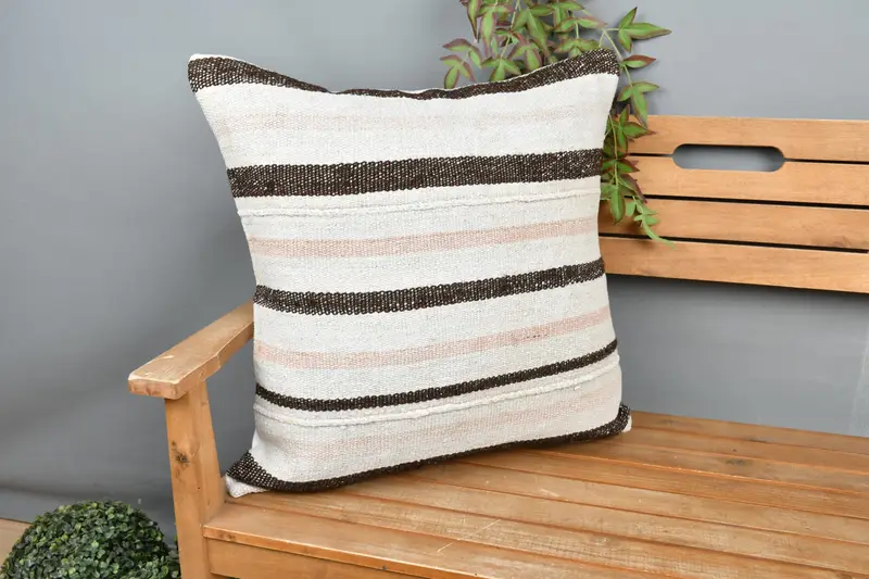 Knitted Pillow Sham, Cushion, Pillow for Sofa, Bohemian Cushion Pillow Sham, Kilim Pillow Cover, 24x24 White Pillow Cover, Throw Kilim Pillow - 1