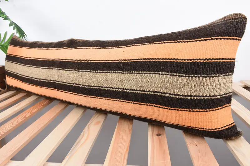 Cushion Case, Vintage Kilim Pillow, Farmhouse Cushion, 12x43 Orange Cushion Case, Turkish Pillow, Home Decor Pillow, Retro Throw Pillow Case - 5
