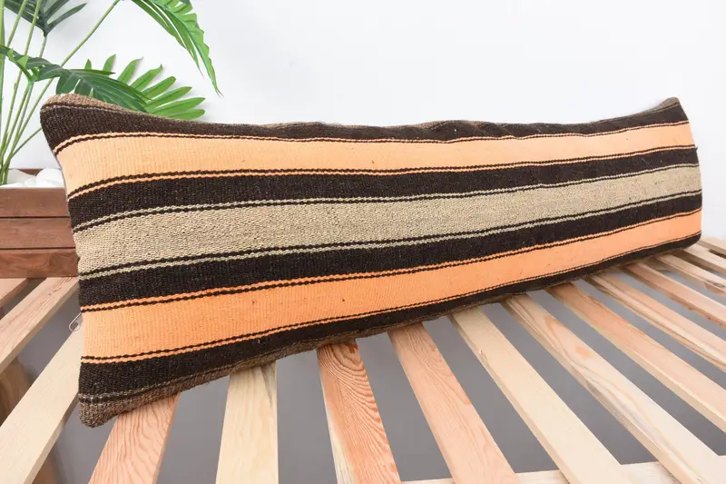 Cushion Case, Vintage Kilim Pillow, Farmhouse Cushion, 12x43 Orange Cushion Case, Turkish Pillow, Home Decor Pillow, Retro Throw Pillow Case - 4