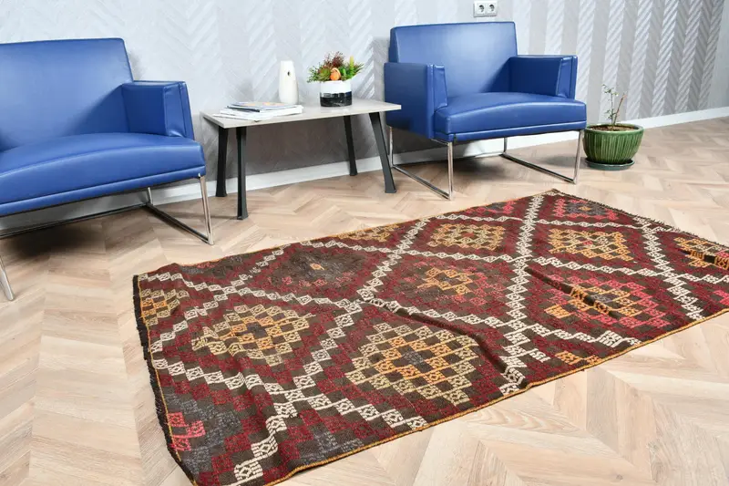 3,5x5,9 ft Akzent Vintage Teppich, roter abstrakter türkischer Teppich - 1