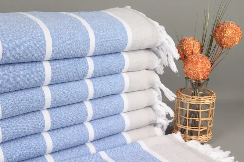 Beach Towel Personalized Turkish Cotton Sax Blue Stripes, 36x67 Inches