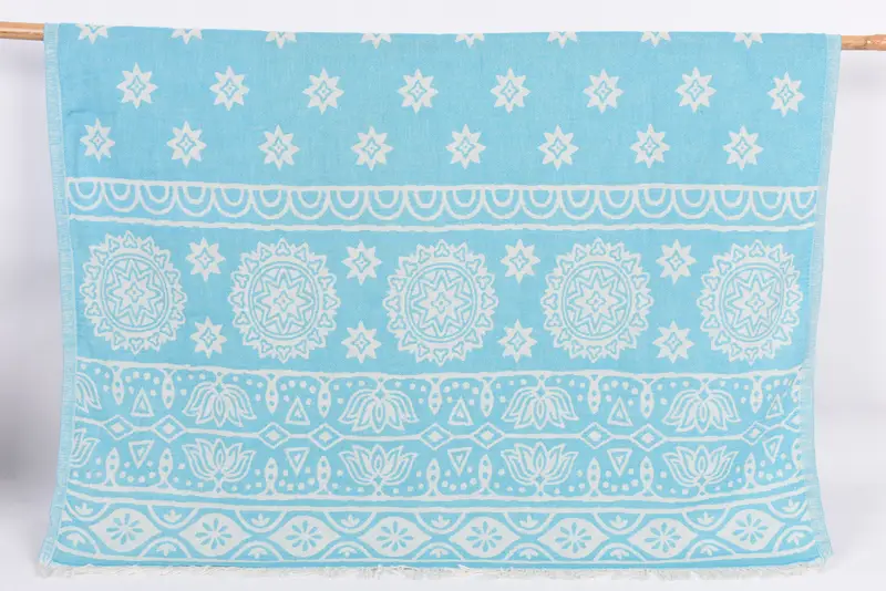 Custom Beach Towel Turquoise Rainbow 70x36 Inches, Organic Cotton