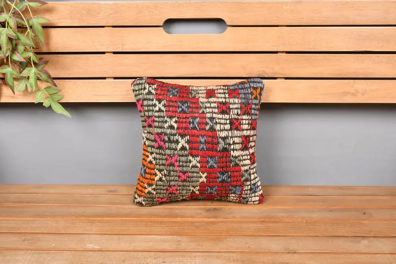 12x12 Red Pillow Sham, Vintage Pillow, Outdoor Patio Cushion Cover, Boho Pillow, Vintage Kilim Pillow Pillow Cover, Pillow Case, Pillow for Couch - 6