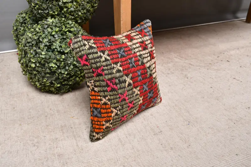 12x12 Red Pillow Sham, Vintage Pillow, Outdoor Patio Cushion Cover, Boho Pillow, Vintage Kilim Pillow Pillow Cover, Pillow Case, Pillow for Couch - 7