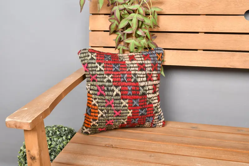 12x12 Red Pillow Sham, Vintage Pillow, Outdoor Patio Cushion Cover, Boho Pillow, Vintage Kilim Pillow Pillow Cover, Pillow Case, Pillow for Couch - 1