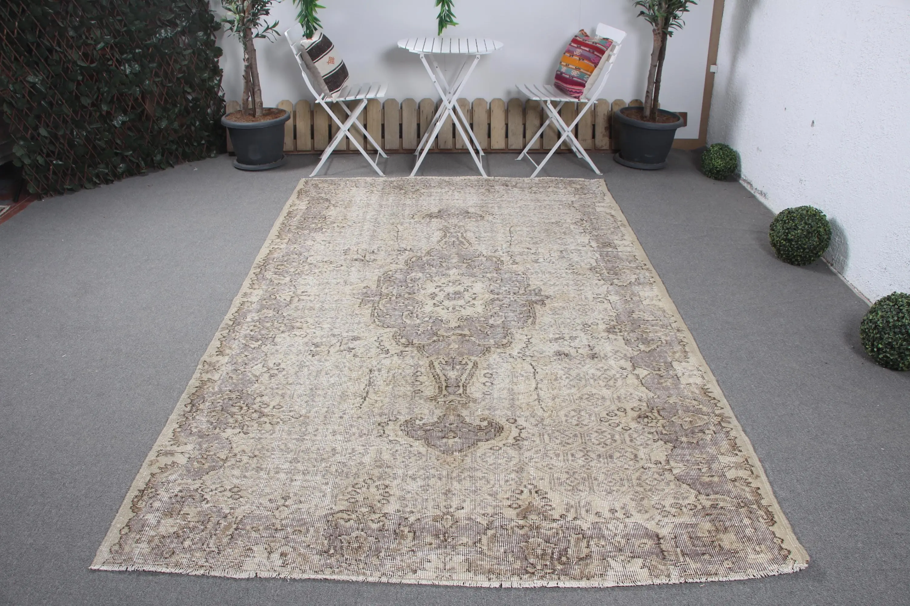 5.6x9.3 ft Vintage Halı, Türk Büyük Halı, Gri Güneybatı Yün Halı - 1