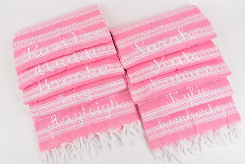 Monogram Turkish Towel, Embroidered Turkish Towel, Spa Gift, 70x40 Cotton Striped Towel, Scarf Towel, Sand-resistant towel, Monogrammed Beach Towel - 7