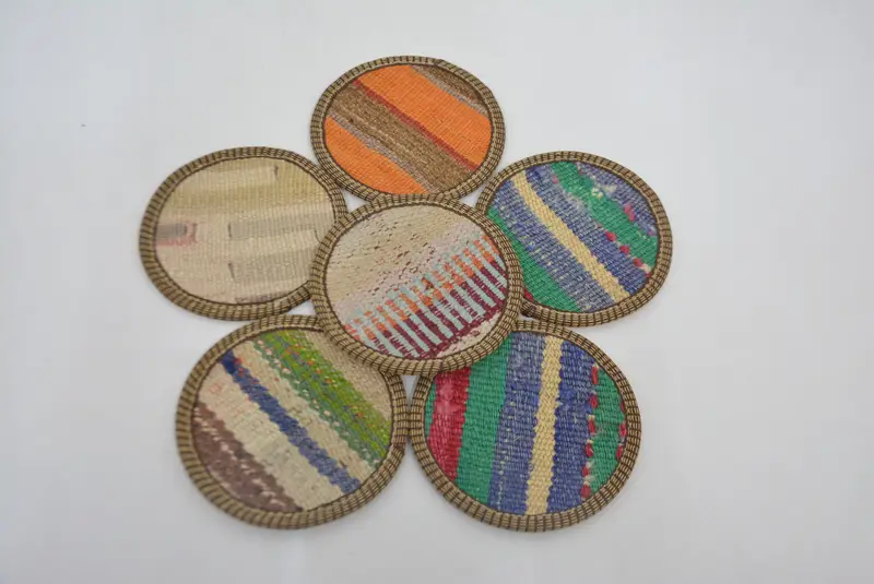 Bohem Yuvarlak Bardak Altlığı, Mavi ve Yeşil Oryantal Bardak Altlığı