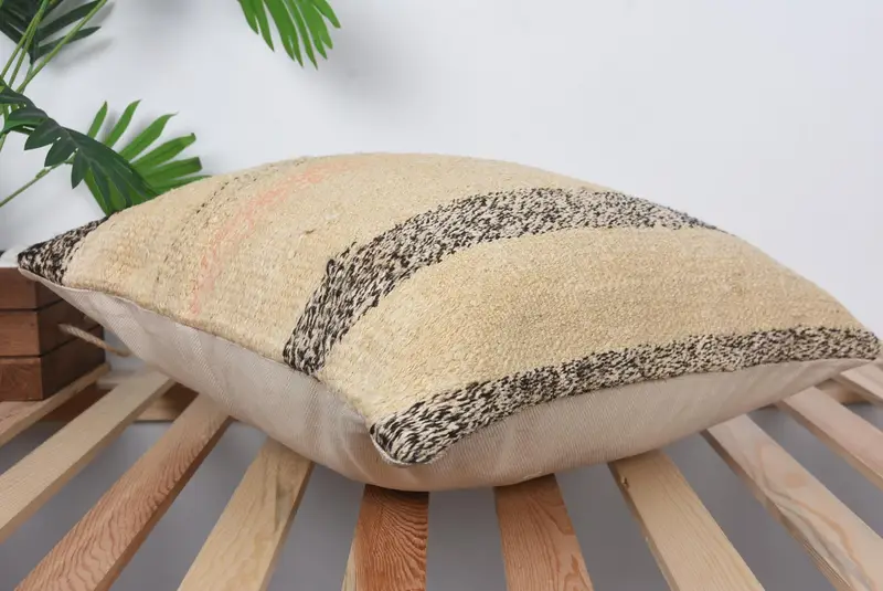 Vintage Kilim Yastığı, 20x20 Bej Yastık Örtüsü, Kanepe Yastığı Kılıfı, Boho Yastığı, Yastık Sahibi, Bahçe Yastığı Kapağı, Boho Yastık Sahibi Kapak - 6