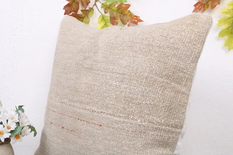 Pillow for Couch, Bench Pillow, Antique Pillows, Boho Pillow, Ikat Cushion Cover, Cushion, 18x18 Beige Pillow, Turkish Corner Pillow Cover - 5