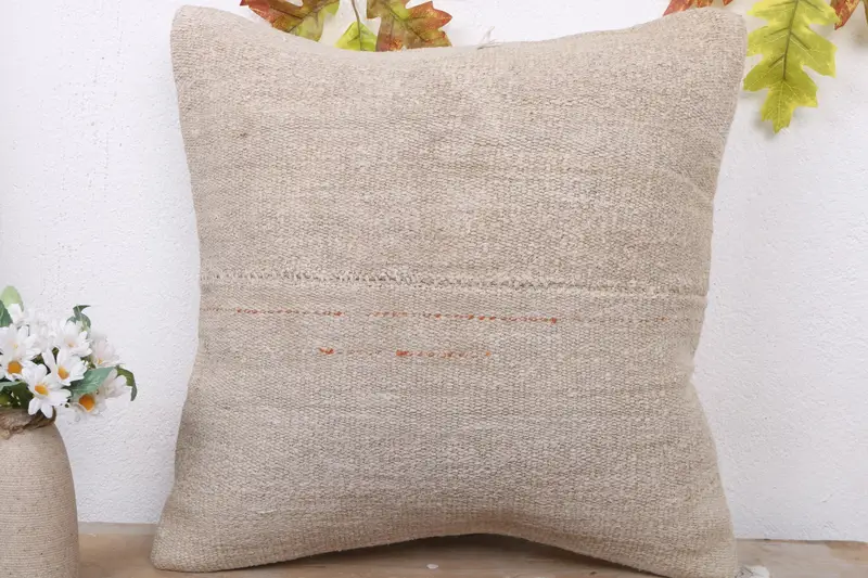 Pillow for Couch, Bench Pillow, Antique Pillows, Boho Pillow, Ikat Cushion Cover, Cushion, 18x18 Beige Pillow, Turkish Corner Pillow Cover - 2