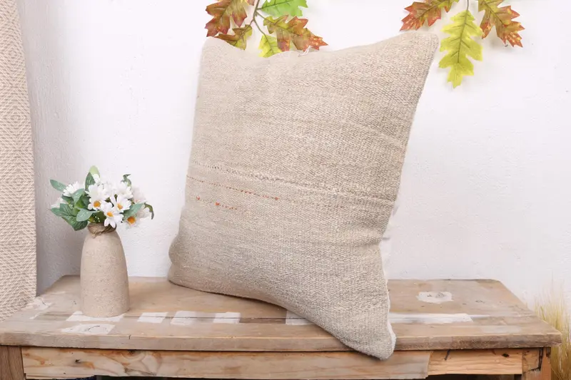 Pillow for Couch, Bench Pillow, Antique Pillows, Boho Pillow, Ikat Cushion Cover, Cushion, 18x18 Beige Pillow, Turkish Corner Pillow Cover - 4