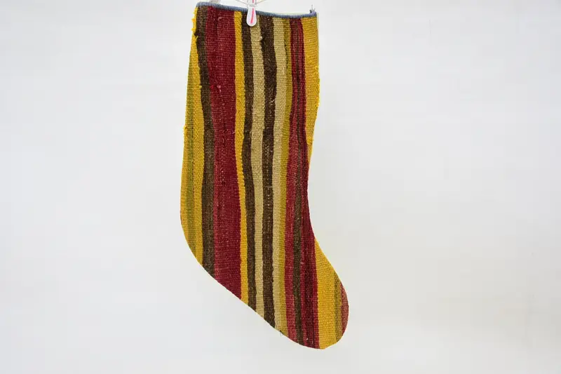 Kırmızı ve Sarı Noel Süsleri Çorabı, 14 İnç Geniş Noel Çorabı