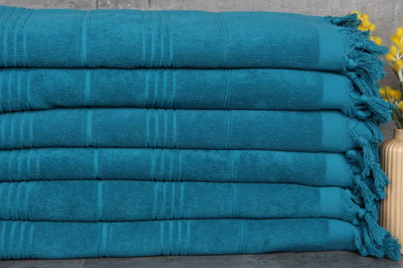 Personalized Embroidered Beach Towel Petrol Blue Stripes Terry, 36x71 Inches