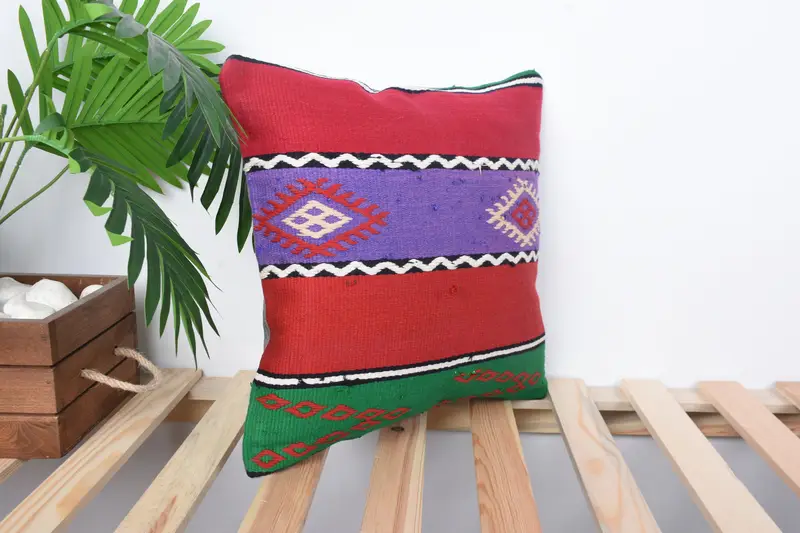 Cushion, Handmade Kilim Cushion, Pillow for Sofa, Vintage Pillow, 14x14 Red Pillow, Handwoven Pillow, Cozy Throw Cushion Case, Garden Pillow Case - 4