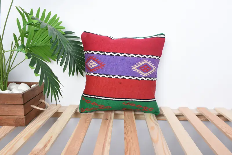 Cushion, Handmade Kilim Cushion, Pillow for Sofa, Vintage Pillow, 14x14 Red Pillow, Handwoven Pillow, Cozy Throw Cushion Case, Garden Pillow Case - 1