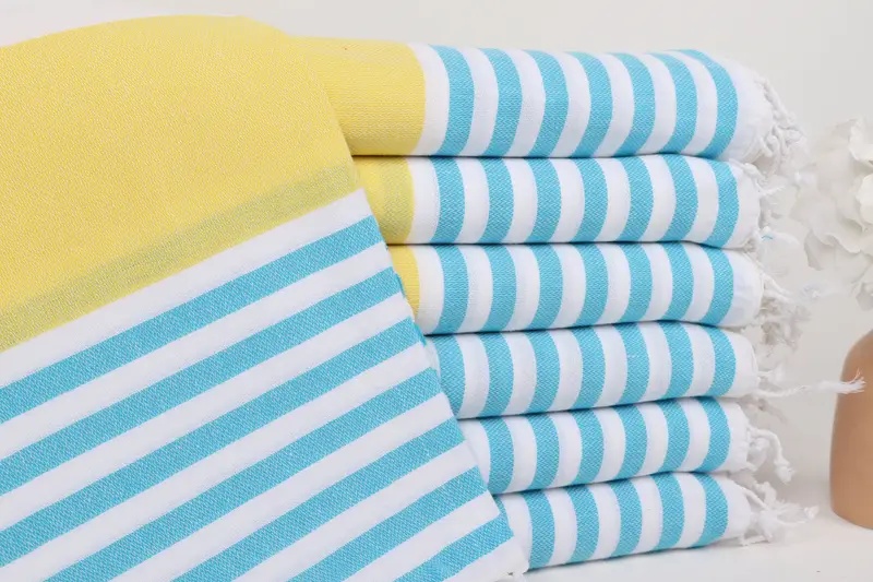 Bachelorette Party Gift Monogrammed Yellow-Turquoise Towel, 40x71 Inches