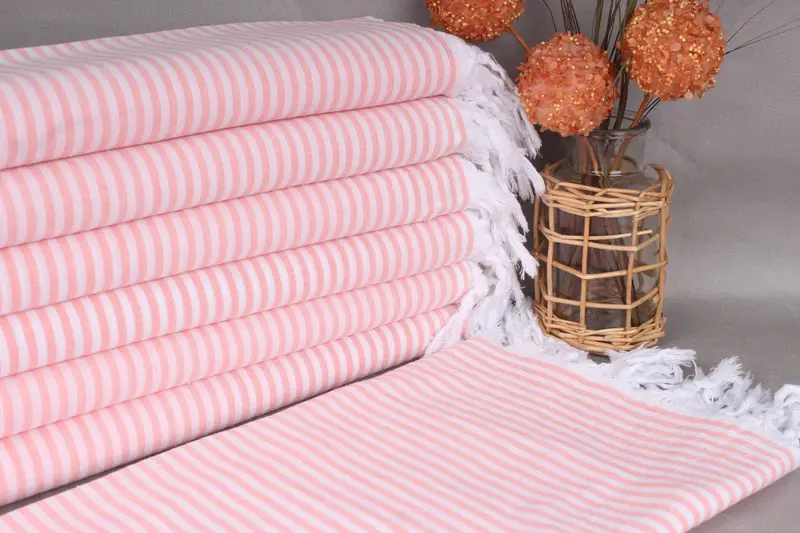 Turkish Bath Towel Vermilion Striped, Organic Cotton, 36x67 Inches