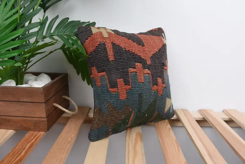 Handmade Kilim Cushion, Turkish Kilim Pillow, Pillow Case, 12x12 Red Cushion Cover, Vintage Kilim Throw Pillow, Turkish Rugs Pillow - 4
