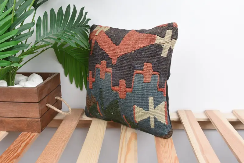 Handmade Kilim Cushion, Turkish Kilim Pillow, Pillow Case, 12x12 Red Cushion Cover, Vintage Kilim Throw Pillow, Turkish Rugs Pillow - 5