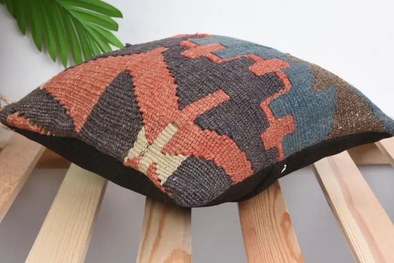 Handmade Kilim Cushion, Turkish Kilim Pillow, Pillow Case, 12x12 Red Cushion Cover, Vintage Kilim Throw Pillow, Turkish Rugs Pillow - 6