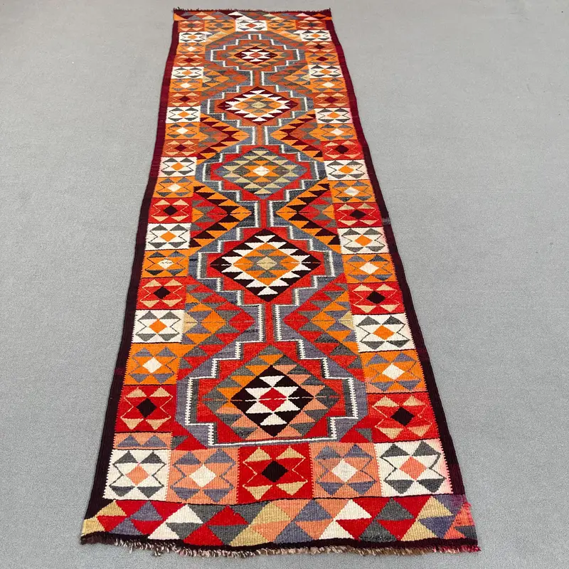 Kırmızı Oryantal Halı, 3,1x10,6 ft Canlı Dekor