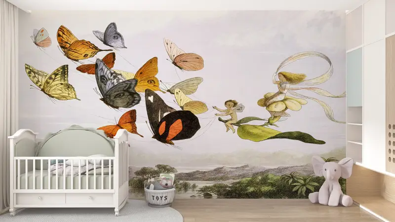 Richard Doyle Painting, Butterfly Mural, Bright Wall Paper, Modern Wall Paper, Wall Paper Peel and Stick, Butterflies Wall Decor, - 5