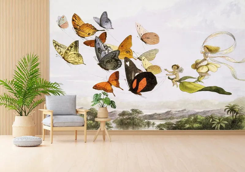 Richard Doyle Painting, Butterfly Mural, Bright Wall Paper, Modern Wall Paper, Wall Paper Peel and Stick, Butterflies Wall Decor, - 2