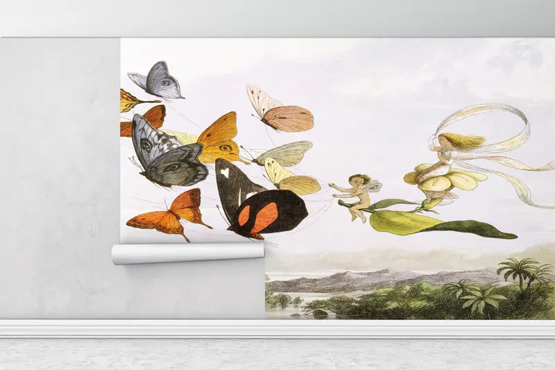 Richard Doyle Painting, Butterfly Mural, Bright Wall Paper, Modern Wall Paper, Wall Paper Peel and Stick, Butterflies Wall Decor, - 1