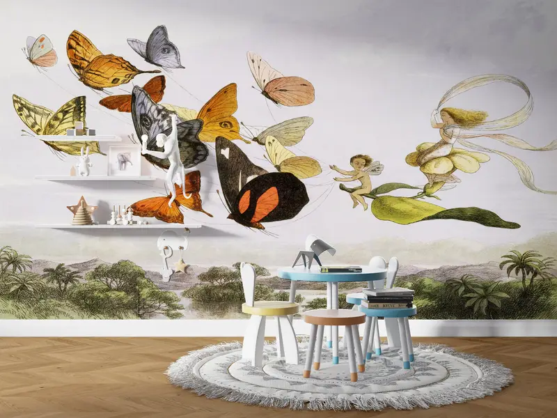Richard Doyle Painting, Butterfly Mural, Bright Wall Paper, Modern Wall Paper, Wall Paper Peel and Stick, Butterflies Wall Decor, - 4