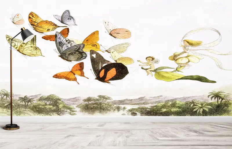 Richard Doyle Painting, Butterfly Mural, Bright Wall Paper, Modern Wall Paper, Wall Paper Peel and Stick, Butterflies Wall Decor, - 3