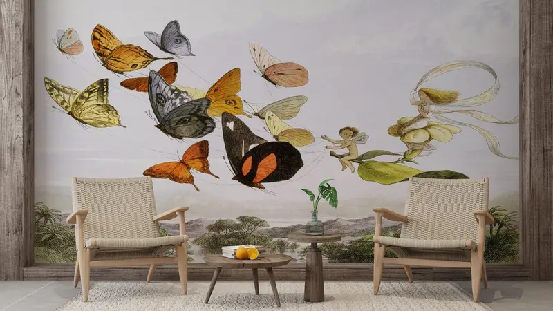 Richard Doyle Painting, Butterfly Mural, Bright Wall Paper, Modern Wall Paper, Wall Paper Peel and Stick, Butterflies Wall Decor, - 7