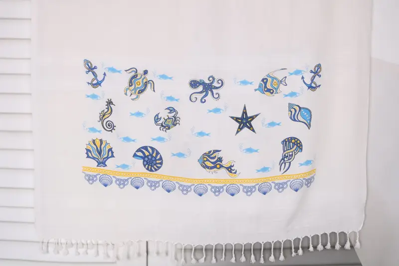 Beach Towel Personalized Turkish Cotton Yellow-Blue, 38x67 Inches