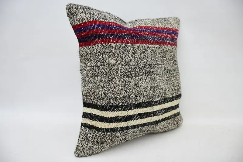 Bolster Pillow Case, Kilim Pillow Cover, Ethnical Kilim Rug Pillow, 14x14 Brown Cushion, Accent Throw Pillow Sham, Pillow for Couch, Pillow - 2