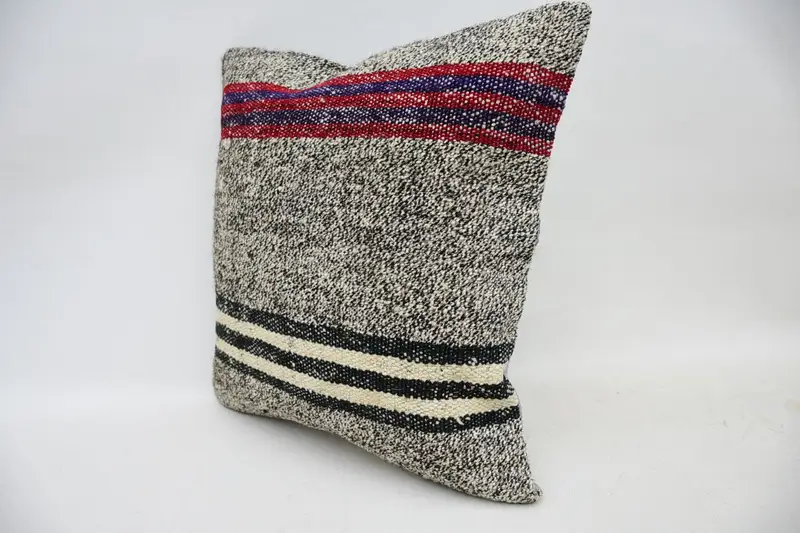 Bolster Pillow Case, Kilim Pillow Cover, Ethnical Kilim Rug Pillow, 14x14 Brown Cushion, Accent Throw Pillow Sham, Pillow for Couch, Pillow - 3
