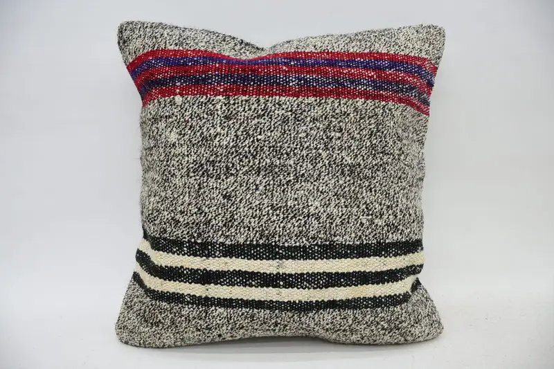 Bolster Pillow Case, Kilim Pillow Cover, Ethnical Kilim Rug Pillow, 14x14 Brown Cushion, Accent Throw Pillow Sham, Pillow for Couch, Pillow - 1