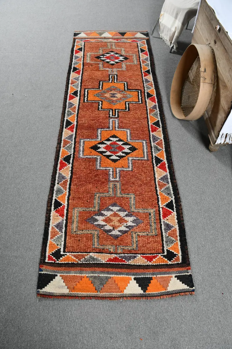 Vintage 2,8x9,4 ft Teppich, türkischer Läuferteppich, roter abstrakter Teppich - 1