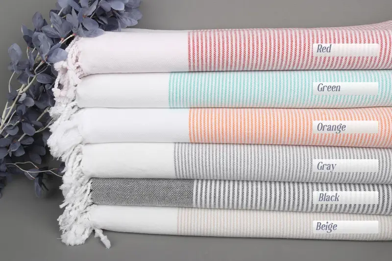 Personalized Striped Beach Towel Organic Cotton Beige, 36x71 Inches