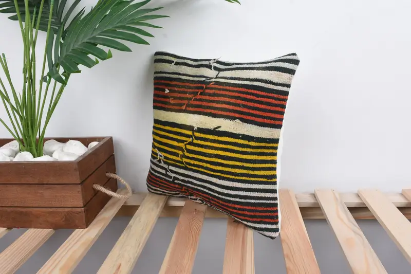 Ethnic Pillow, Pillow Sham, Gift Pillow, Pillow for Couch, Antique Pillows, Turkish Rugs Pillow Case, 12x12 Yellow Pillow Sham - 5