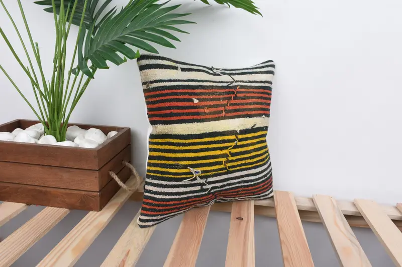 Ethnic Pillow, Pillow Sham, Gift Pillow, Pillow for Couch, Antique Pillows, Turkish Rugs Pillow Case, 12x12 Yellow Pillow Sham - 4