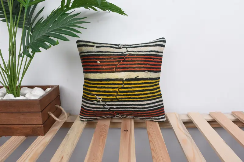Ethnic Pillow, Pillow Sham, Gift Pillow, Pillow for Couch, Antique Pillows, Turkish Rugs Pillow Case, 12x12 Yellow Pillow Sham - 1