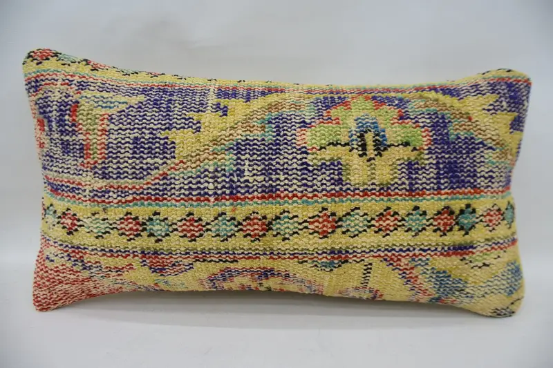 Armchair Pillow Cover, 12x24 Yellow Pillow Cover, Handmade Kilim Cushion, Handmade Throw Cushion, Boho Pillow, Boho Pillow Sham Cover, Cushion Cover - 1