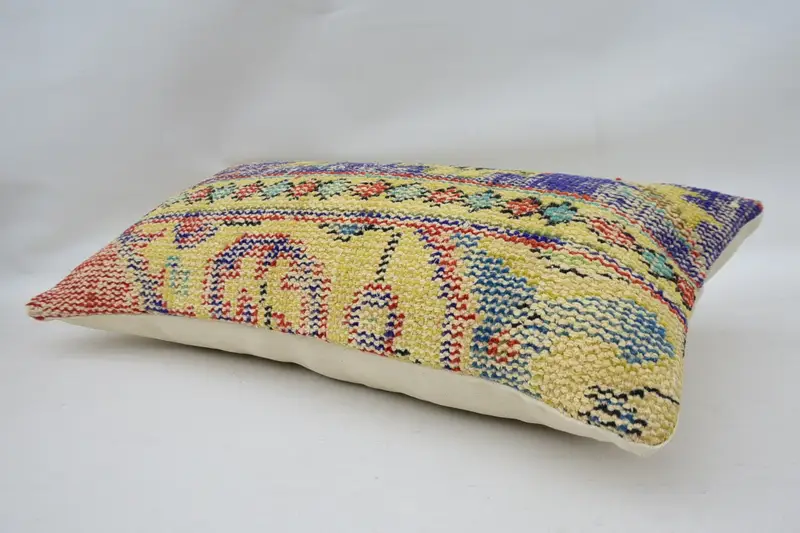 Armchair Pillow Cover, 12x24 Yellow Pillow Cover, Handmade Kilim Cushion, Handmade Throw Cushion, Boho Pillow, Boho Pillow Sham Cover, Cushion Cover - 6
