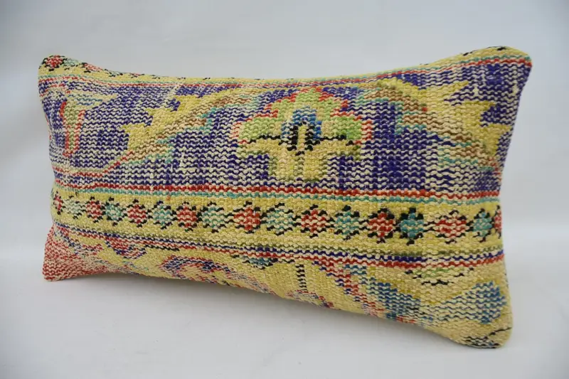 Armchair Pillow Cover, 12x24 Yellow Pillow Cover, Handmade Kilim Cushion, Handmade Throw Cushion, Boho Pillow, Boho Pillow Sham Cover, Cushion Cover - 3