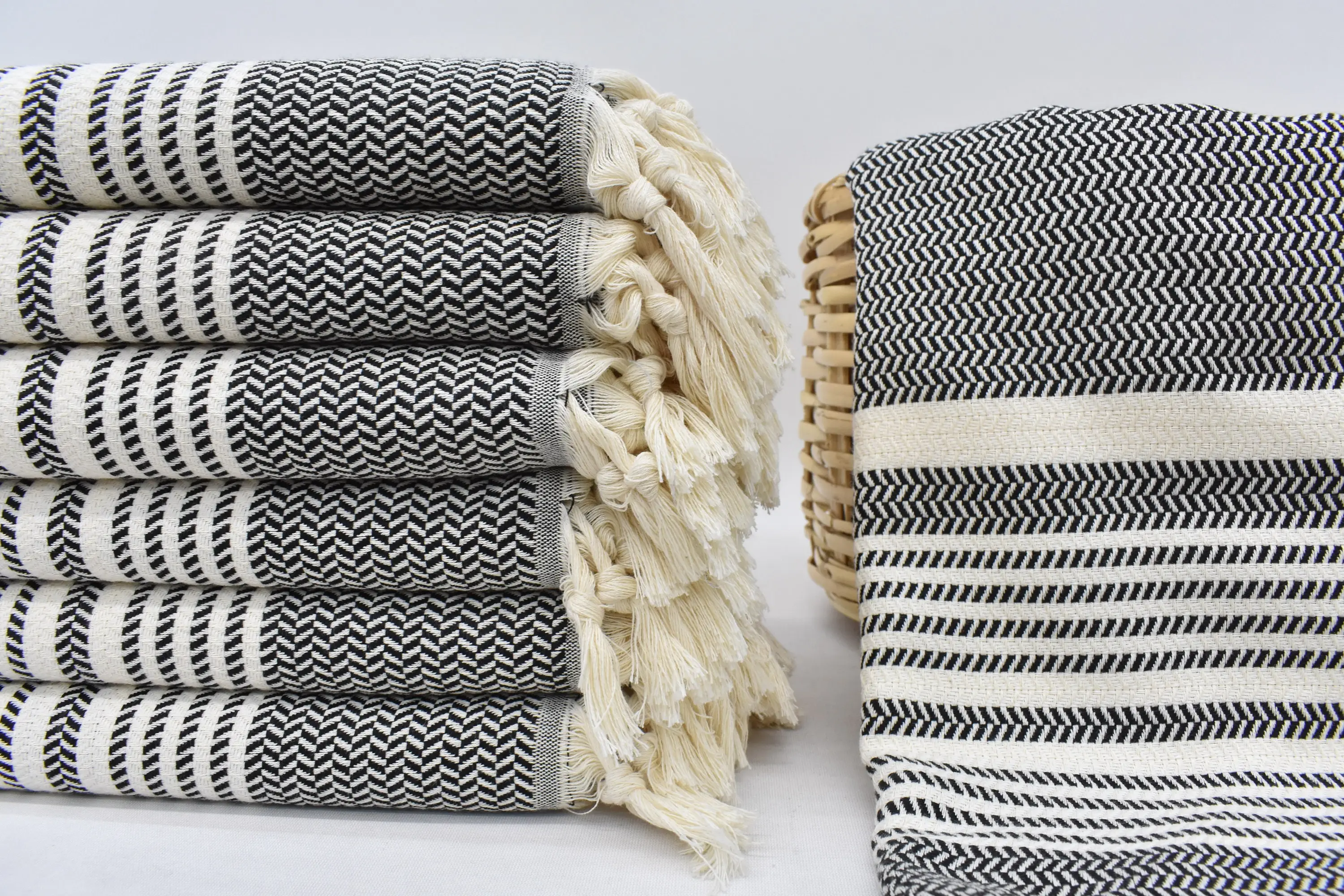 Personalized Black Striped Organic Cotton Towel, Bachelorette Gift, 70x40 Inches - 1