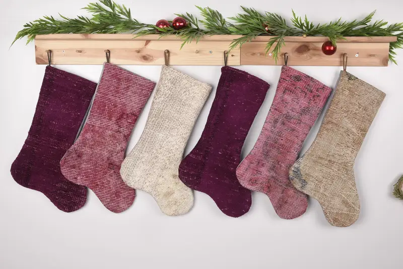 Beige & Brown Christmas Ornaments Stocking, 17 Inch Wide Holiday Stocking